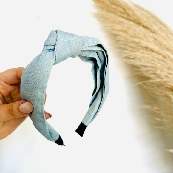 3/$20 NEW ANTHROPOLOGIE Baby Blue Fabric Knot Bow Headband Hair Piece Barbiecore - Picture 8 of 10